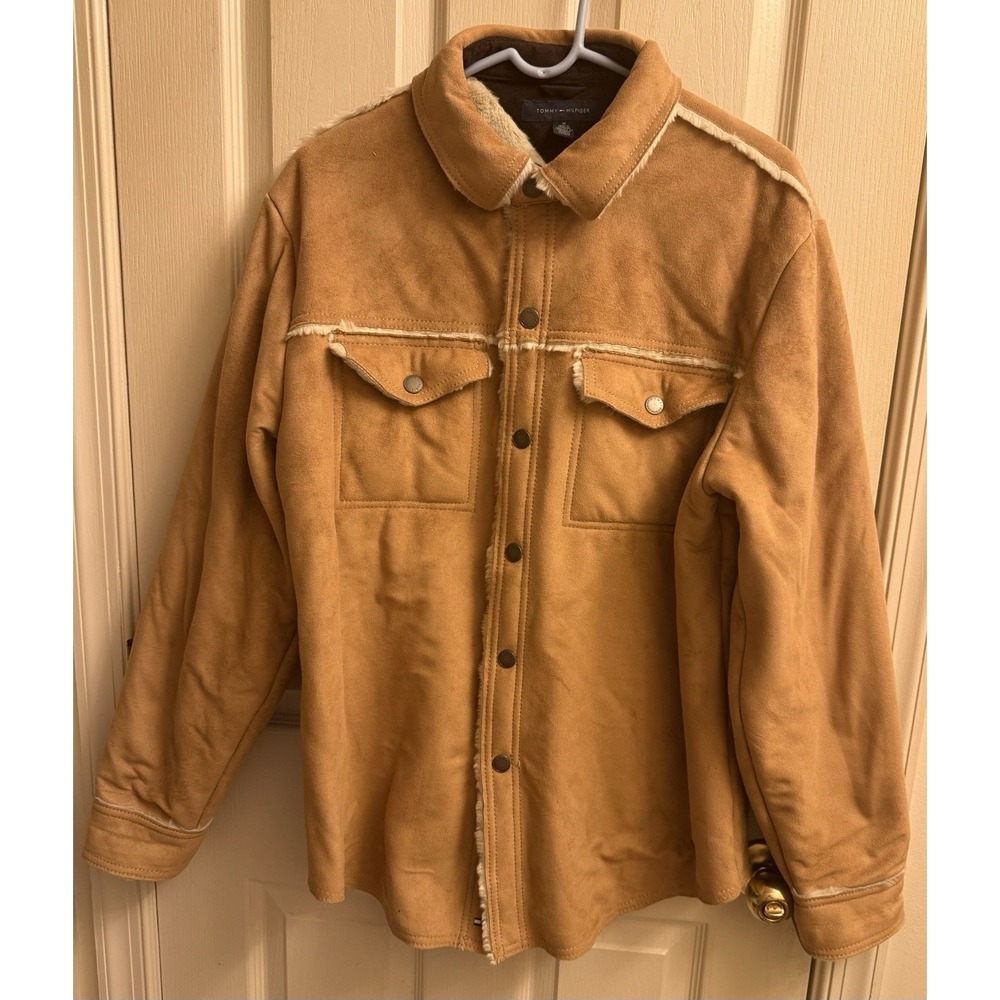 Tommy Hilfiger Faux Suede Sherpa Lined tan Camel Jacket‎ Men's Medium